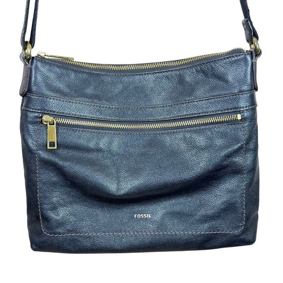 Fossil Black Crossbody Purse Leather Brass Hardware Phone - Picture 1 of 8